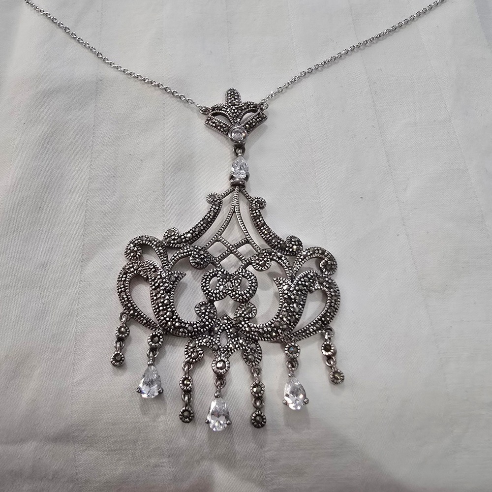 NWOT Vintage 925 Sterling Silver Chandelier Pendant Necklace